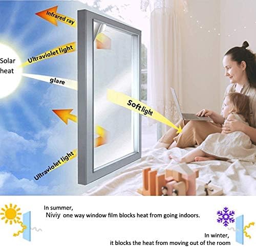 Niviy One Way Window Film Privacy Mirror Effect Self-Adhesive Window Tint UV Heat Control Glass Door Film for Home and Office, Black-Silver 35.4 x 78.7 inches - Image 4