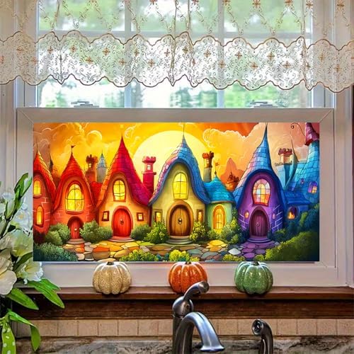 HOMETITUTE Rainbow Fairy Tale Village Window Cling 39.3x17.7 Inch PVC - Image 6