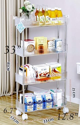 4-Tier Plastic Rolling Utility Cart with Wheels, Multifunctional Storage Organizer Cart for Home, Office, Kitchen & Bathroom, Narrow & Clear, 6.7”W * 12.8”L * 33”H - Image 2