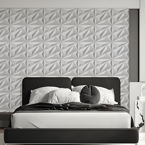 AMIGO 33 Pieces of 3D Diamond PVC Wall Panels for Interior wall Decoration, Suitable for Living Rooms, bedrooms, Hotels, and Offices. Matte White Finish, Measuring 12×12 inches. - Image 5