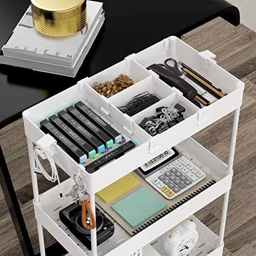 SPACELEAD 4 Tier Rolling Cart with Wheels, Storage Craft Art Trolley Organizer Serving, 3 Hanging Baskets Easy Assembly, for Office, Living Room, Kitchen - Image 6