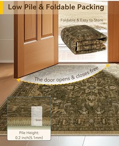 RELEANY Washable Area Rug, 6'x9', Brown/Dark Brown - Image 3