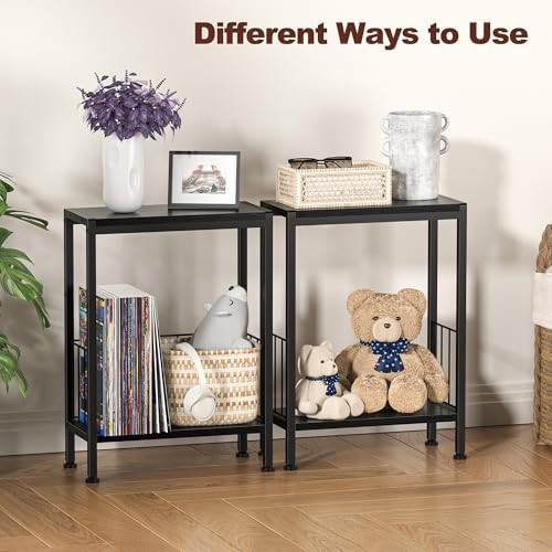 Narrow Side Table, Skinny End Tables with Magazine Holder, Small Sofa Table for Small Spaces, Space-Saving Design, Slim Nightstand Bedside Table for Living Room, Bedroom, Office, Black - Image 5