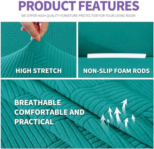 ZNSAYOTX Chair Cover with Arms (30"-47"), New Striped Sofa Chair Covers for Living Room, Dogs Pet Friendly Anti-Slip Chair Protector Spandex Armchair Slipcovers (Chair, Peacock Teal) - Image 3