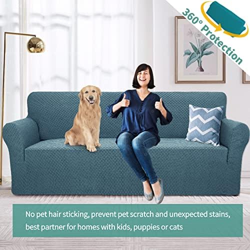 YEMYHOM Couch Cover Latest Jacquard Design High Stretch Extra Large Sofa Covers Pet Dog Cat Proof Oversized Slipcover Non Slip Magic Elastic Furniture Protector (XL Sofa, Teal) - Image 2