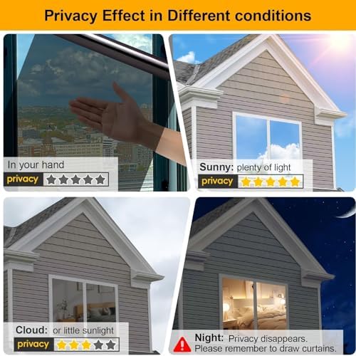 One Way Window Privacy Film See Out Not in, Window Tint for Home, Reflective Mirror Glass Windows Coverings Sun Heat UV Blocking, Black-Silver, 41.3Inch x 157.4" - Image 5