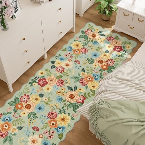 DUKINO 2.6x10 Runner Rug for Hallway, Floral Washable Rug Non Slip, Green - Image 7
