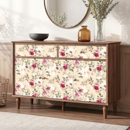 CRE8TIVE Non‑Woven Beige Floral Peel and Stick Wallpaper Vintage 12"x354" | Magenta Pink Peony Floral Wallpaper for Bedroom Living Room, Adhesive Floral Contact Paper for Walls Countertops Waterproof - Image 7