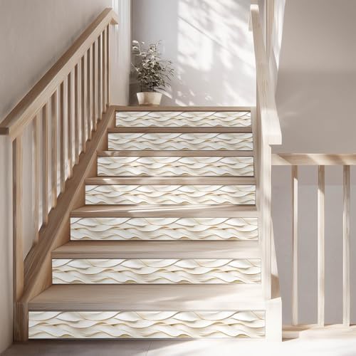 IVN Wallpaper Border Peel and Stick Wall Ivory Gold Waves 4x196 Inch - Image 5