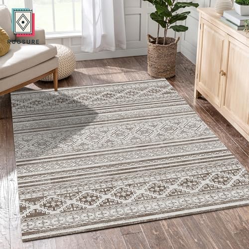 RUGSURE Washable Area Rugs 6' x 9' - 1/6 Thick - Moroccan-Inspired -Stain & Water Resistant Non-Slip - Resistant Rug for Living Room, Bedroom, Nursery, Pet & Child Friendly (Brown) - Image 3