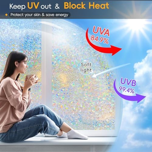 Rainbow Window Privacy Film Decorative, Stained Glass Tint for Home, 3D Decals Clings for Glass Windows, Static Cling Sticker, Suncatcher Cover, 23.6 Inch x 78.74 Inch - Image 4