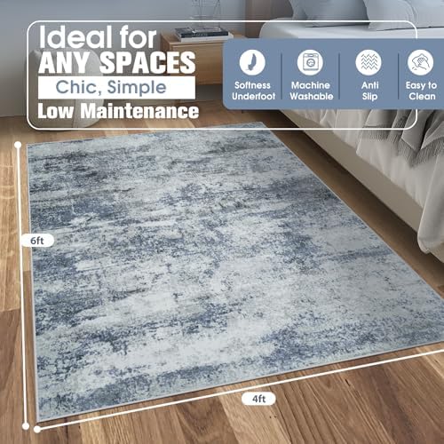 4x6 Area Rugs for Living Room Washable Bedroom Dining Room Blue Grey - Image 2