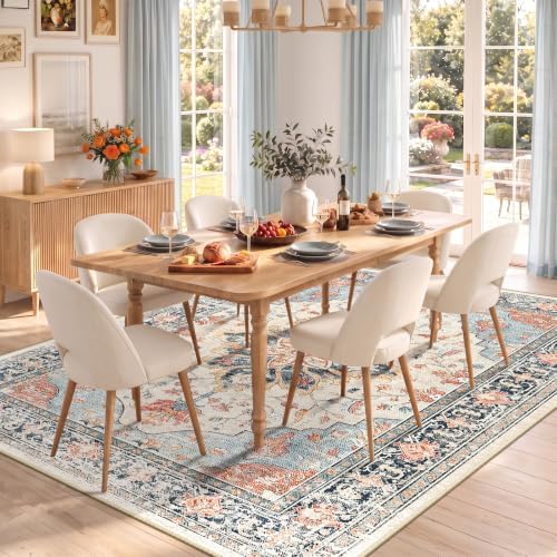 RELEANY Washable Area Rug, 8'x10', Beige/Blue/Orange - Image 3