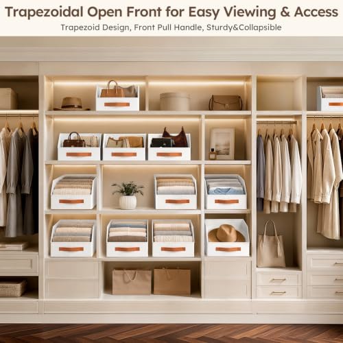 Homsorout Fabric Storage Bins for Organizing - 8 Pack Large Trapezoid Collapsible Storage Bins with Front Handle, Closet Organizers and Storage for Bedroom, Home Shelves, Small Spaces, White - Image 2