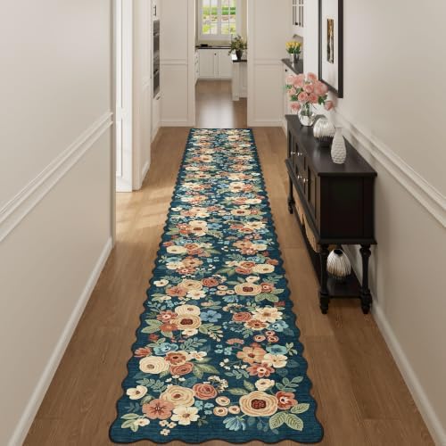 DUKINO 2x10 Runner Rug for Hallway, Washable Kitchen Rugs, Prussian Blue by DUKINO