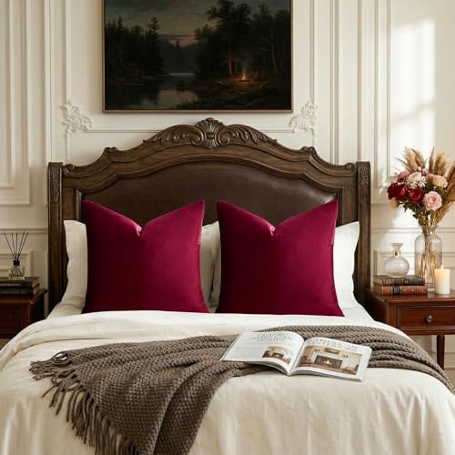 GIGIZAZA Burgundy Velvet Pillow Covers 24x24 Decorative Pillows Pack of 2 - Image 7