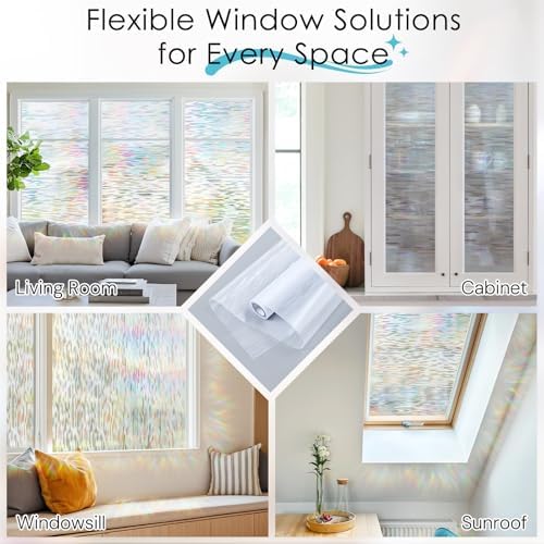 DOWELL Window Privacy Film, Stanied Glass Cling, Rainbow Lines - Image 6