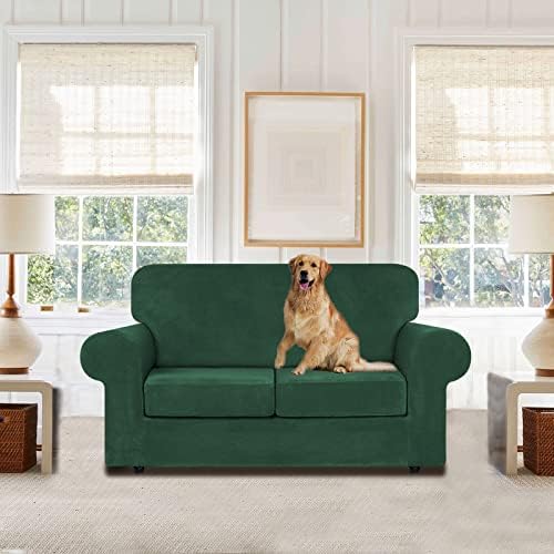 WEERRW Velvet Stretch 3 Pieces Couch Cover for Sofa Washable, Emerald Green - Image 2