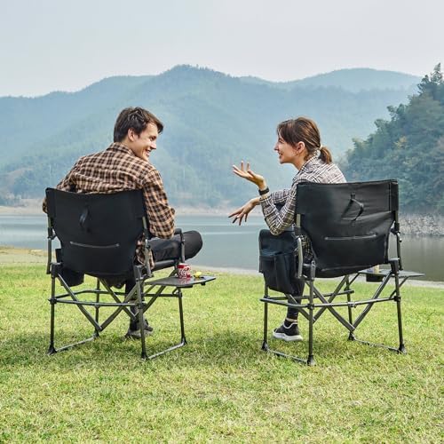 EVER ADVANCED Camping Directors' Chair with Side Table, Portable Folding with Compact Size, Heavy Duty Lawn Chair with Pocket for Camping, Lawn, Sports and Fishing, 400lbs, Black - Image 2