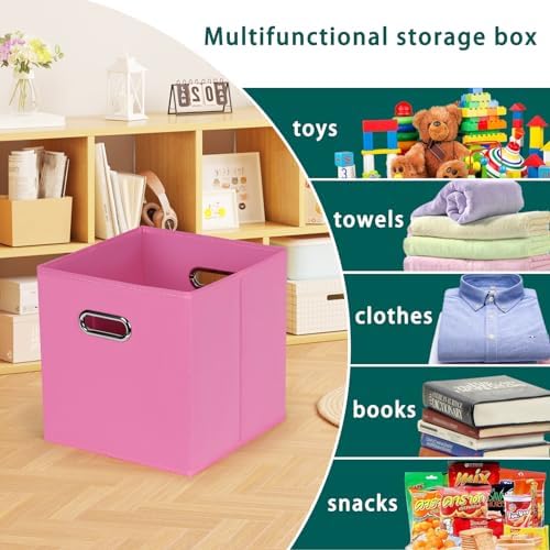 Black Foldable Storage Cubes Bins, Fabric Storage Box Cubes Organizer Baskets with Dual Handles for Home Organizer,Set of 6,(Pink) - Image 3