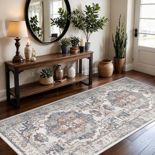 Washable 3x7 Hallway Runner Rug: Vintage 7ft Water-Resistant Soft Runner Rug for Entryway Kitchen Non-Slip Low Pile Carpet for Living Room Bedroom Thin Floor Mat for Bathroom Dining Room(3x7,Brick) by HYHAOYUNLAI
