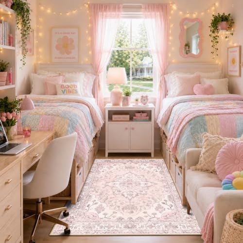 RELEANY Washable Area Rug, 4'x6', Pink by RELEANY