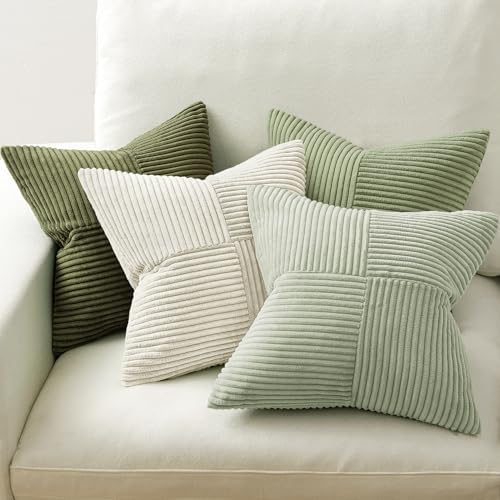 MIULEE Summer Light Green Decorative Throw Pillow Covers 18x18 Inch Set of 4 Boho Farmhouse Cushion Covers Mordern Classic Pillow Cases Soft Corduroy Gradient Home Decor for Couch Sofa Living Room Bed - Image 3