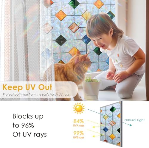 DKTIE Colorful Gem Rhombus Decorative Window Privacy Film 23.6in X 118.1in - Image 4