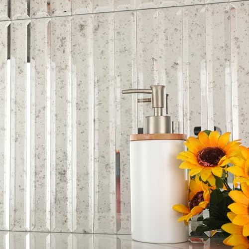 Diflart Peel and Stick Mirror Backsplash Tile, Light Antique, 11.8 x 11.8 Inch, Beveled Mirror Strip Tile for Kitchen Bathroom Bar Accent Wall, Pack of 5 Sheets by Diflart