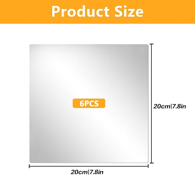 6 Pcs 8x8 Inch Self Adhesive Acrylic Mirror Tile Frameless Flexible - Image 2