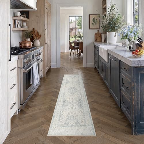 2x5 Blue Washable Runner Rug Non Slip Vintage Carpet - Image 2
