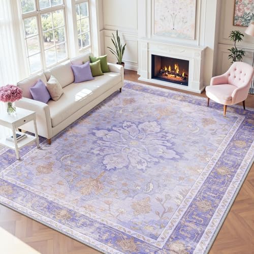 RELEANY Washable Area Rug, Large 9'x12', Purple by RELEANY
