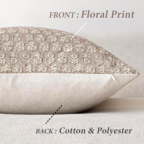 Foindtower Decorative Floral Print Throw Pillow Covers 20×20 Inch,Tan Taupe - Image 2
