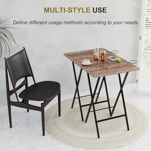 VECELO Folding TV Tray for Eating Set of 4, Portable Dinner/Snack Table with Cup Holder for Couch, Living Room and Small Space, Coffee & Black - Image 4