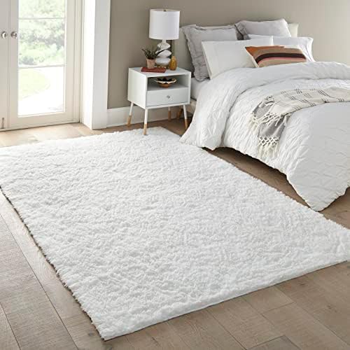 Ophanie 5x8 White Rugs for Living Room, Fluffy Fuzzy Plush Soft Carpets, Shaggy Area Rugs for Bedroom, Carpet for Dorm Nursery Home Decor Aesthetic with Over 99 pcs Pile fibers - Image 3