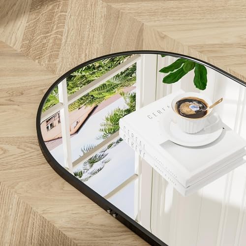 48"x16" Hanging Mirror with Leather Strap,Arched Full Length Mirror with Aluminum Frame Wall-Mounted Hanging Mirrors for Bathroom Vanity Living Room Bedroom Entryway Décor, Black - Image 3