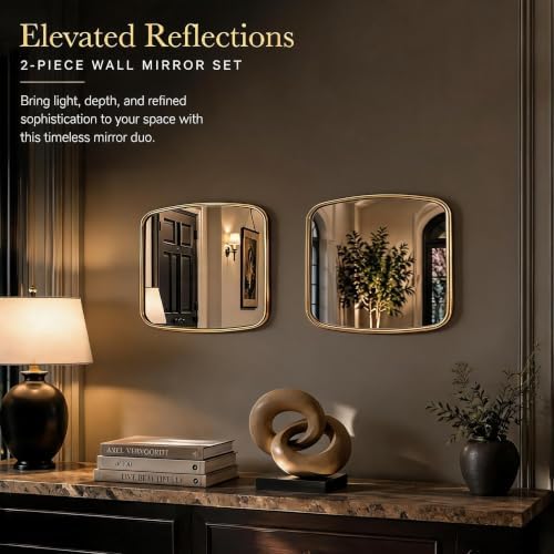 2 Pack Rounded Square Wall Mirror, 10"x12" Metal Framed Decorative Mirror with Real Glass, Aesthetic Curved Edge Vanity Mirror for Bedroom, Living Room, Gold Wall Decor - Image 6