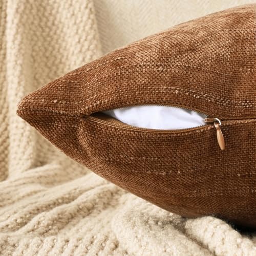 Set of 4 Soft Textured Decorative Throw Pillow Covers 26x26 Inch Cozy Farmhouse Cushion Cover Square Accent Pillow Cases for Bed Couch Sofa Living Room, Beige Taupe Brown - Image 4