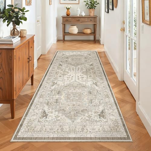 Madane Washable Runner Rug 3x6 Runners for Hallways Non Slip, Ivory/Brown - Image 4