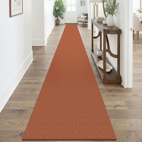 KOZYFLY Orange 2x20 Runners Rugs for Hallway, Extra Long Washable Runner Rug, Woven Non Slip Kitchen Runner, Cotton Entryway Rug, Floor Carpet for Entry, Aisle, Hall, Burnt Orange/Tan by KOZYFLY