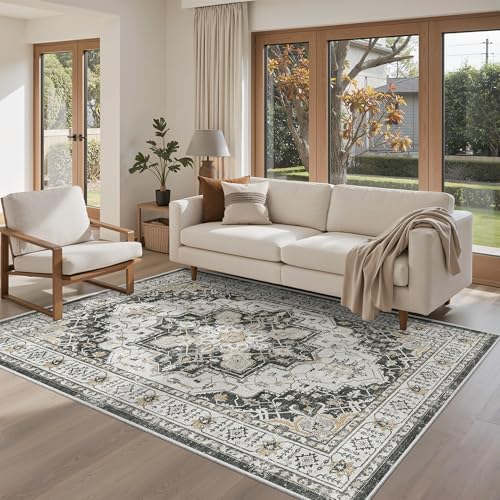 Madane Area Rug 4x6 Washable Rugs Vintage for Living Room, Black by Madane
