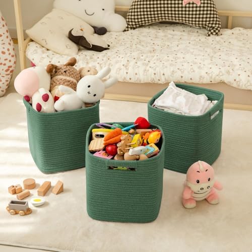 OIAHOMY Storage Cubes 11 Inch Storage Bins 3-Pack Square Baskets Green - Image 2
