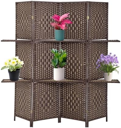 FDW | 4 Panel Folding Room Divider with Shelves | 5.9ft, Dark Brown by FDW