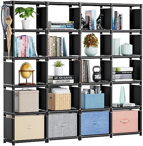 Mavivegue Book Shelf, 20 Cube Storage Organizer, DIY Bookcase, Metal Cube Bookshelf,Tall Book case for Bedroom, Living Room,Office,Closet Storage Organizer, Black Cubicle Storage Rack by Mavivegue