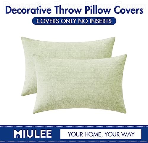 MIULEE Soft Chenille Lumbar Throw Pillow Covers Light Green 12x20 Inch - Image 6