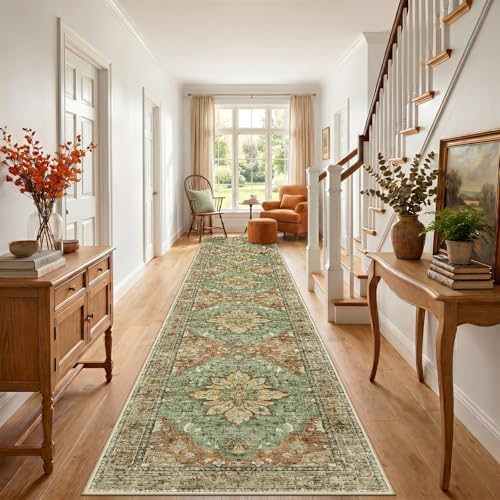 RELEANY Washable Area Rug, Runner 3'x20', Brick/Brown/Green - Image 3