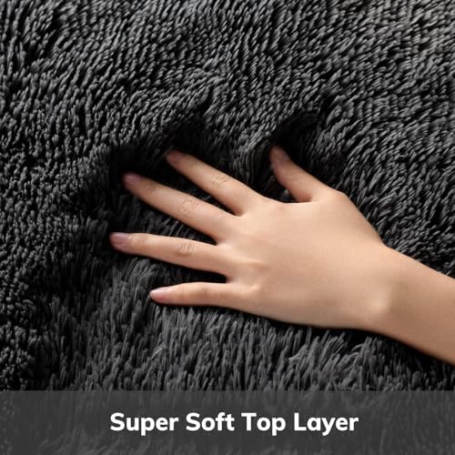 Ophanie Round Rug 6Ft Black Circle Area Rug, Room Decor for Men, Fluffy Fuzzy Bedroom Carpet, Plush Soft Shaggy Living Room Rugs for Kids Home Aesthetic, Nursery with Over 99 pcs Pile fibers - Image 2