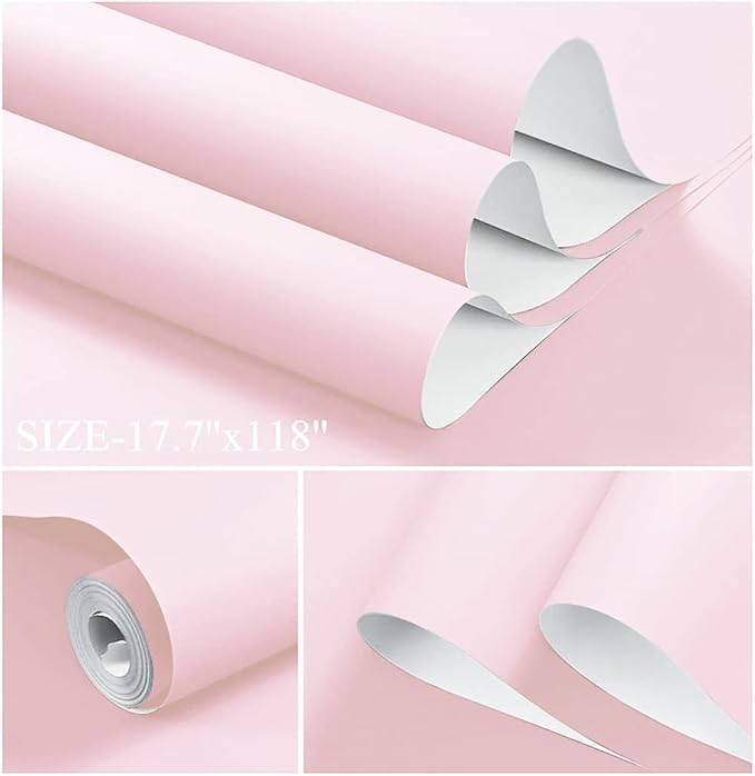 Dimoon 236''x17.7'' Pink Peel and Stick Wallpaper Contact Paper Modern Self Adhesive Wall Paper Removable Renter Friendly Textured Solid Color Shelf Cabinet Vinyl Roll (236''x17.7'',Light Pink) - Image 2