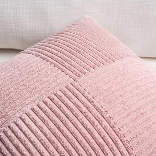 Fancy Homi 2 Packs Blush Pink Lumbar Decorative Throw Pillow Covers 14x24 Inch for Couch Bed, Rustic Farmhouse Boho Home Decor, Soft Striped Corduroy Rectangle Accent Cushion Case 35x60 cm - Image 3