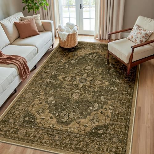RELEANY Washable Area Rug, 5'x8', Brown/Dark Brown by RELEANY
